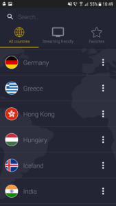 Ak chcete zmeniť VPN server, aplikácia prehľadne zobrazuje ostatné krajiny alebo si vyhľadáte krajinu cez lupu
